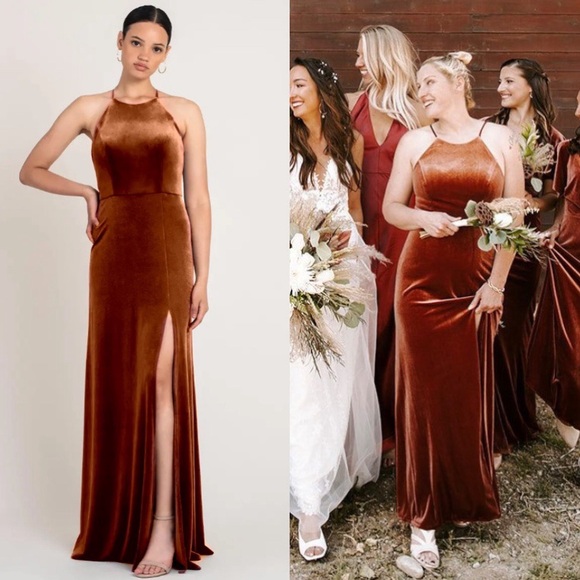 Jenny Yoo Dominique Velvet Maxi Dress in English Rose - Picture 1 of 10
